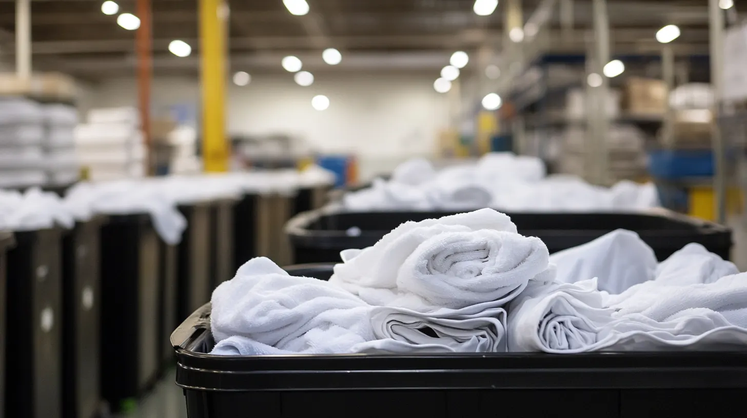 Commercial laundry facility with clean towel bins